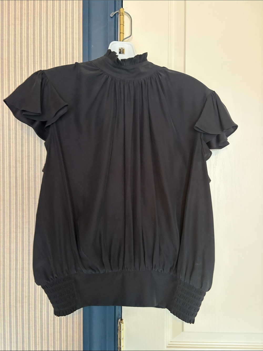 Frame Black Ruffle-Sleeve Button Front Women's Top - Picture 3 of 4